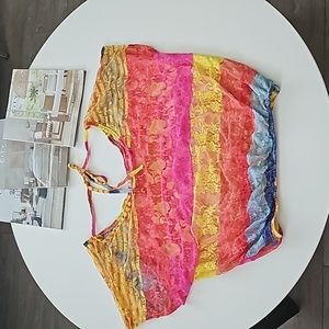 Voice Rainbow Lace Crop Top Swim Cover Up NWOT
